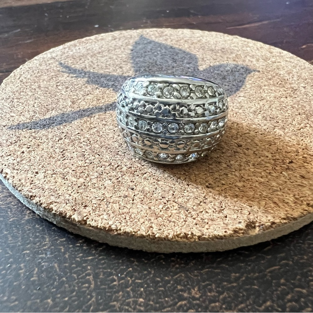 Avon Silver Color Day To Night CZ Cluster Wide Dome Ring Size 8